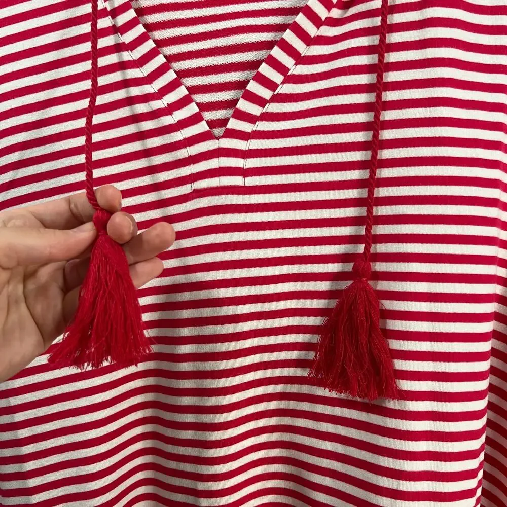 Denim & Co. Beach French Terry Hooded Cover-Up with Pockets Red Size Large - Picture 9 of 11